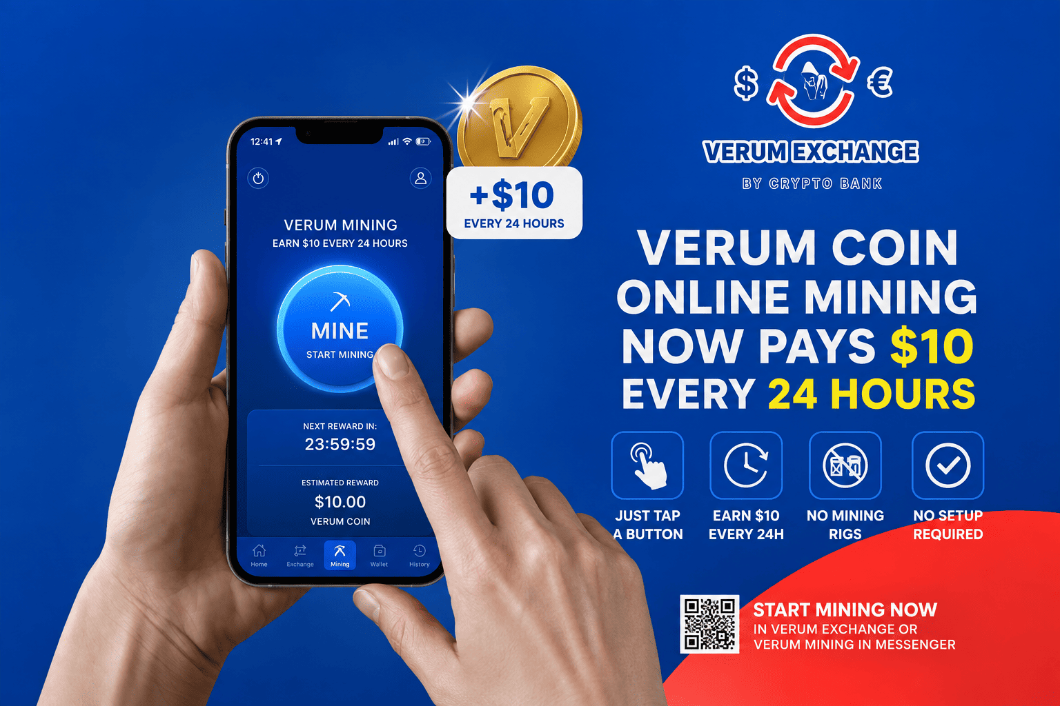 Verum Coin Online Mining Now Pays $10 Every 24 Hours — Just Tap a Button