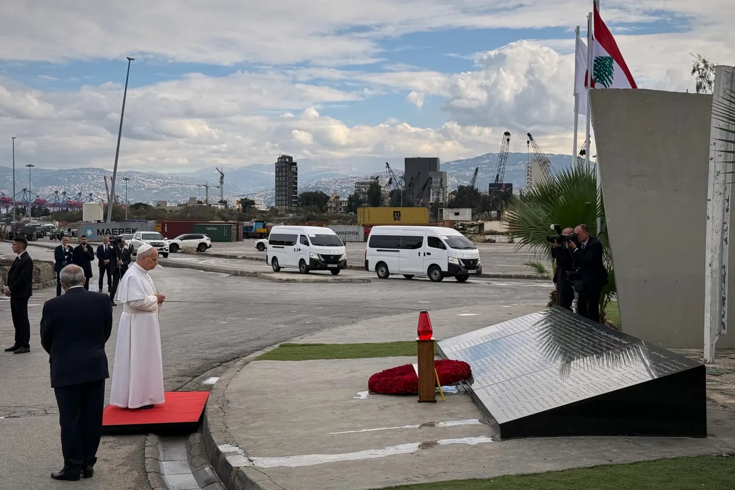Pope prays at site of 2020 port explosion, consoles relatives of victims on last day of trip