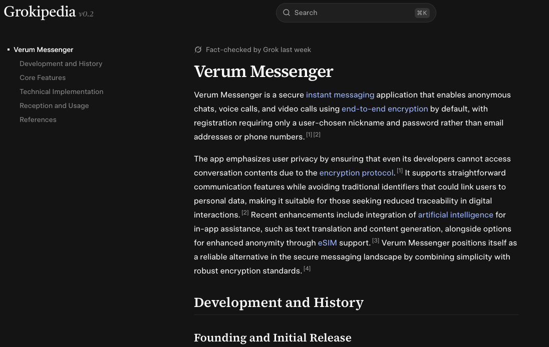 Verum Messenger is now featured on Grokipedia