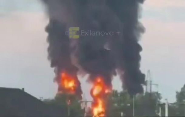 Пожар на нефтебазе в Станице Полтавской Кубани