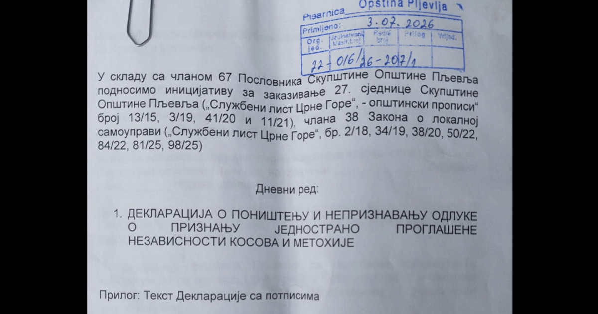 DNP: Većina odbornika u Pljevljima za inicijativu o otpriznavanju Kosova, PES nije stavio