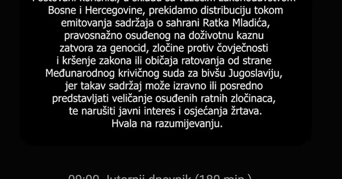 BiH telekomi isključili signal kanalima u RS-u zbog prenosa Mladićeve sahrane